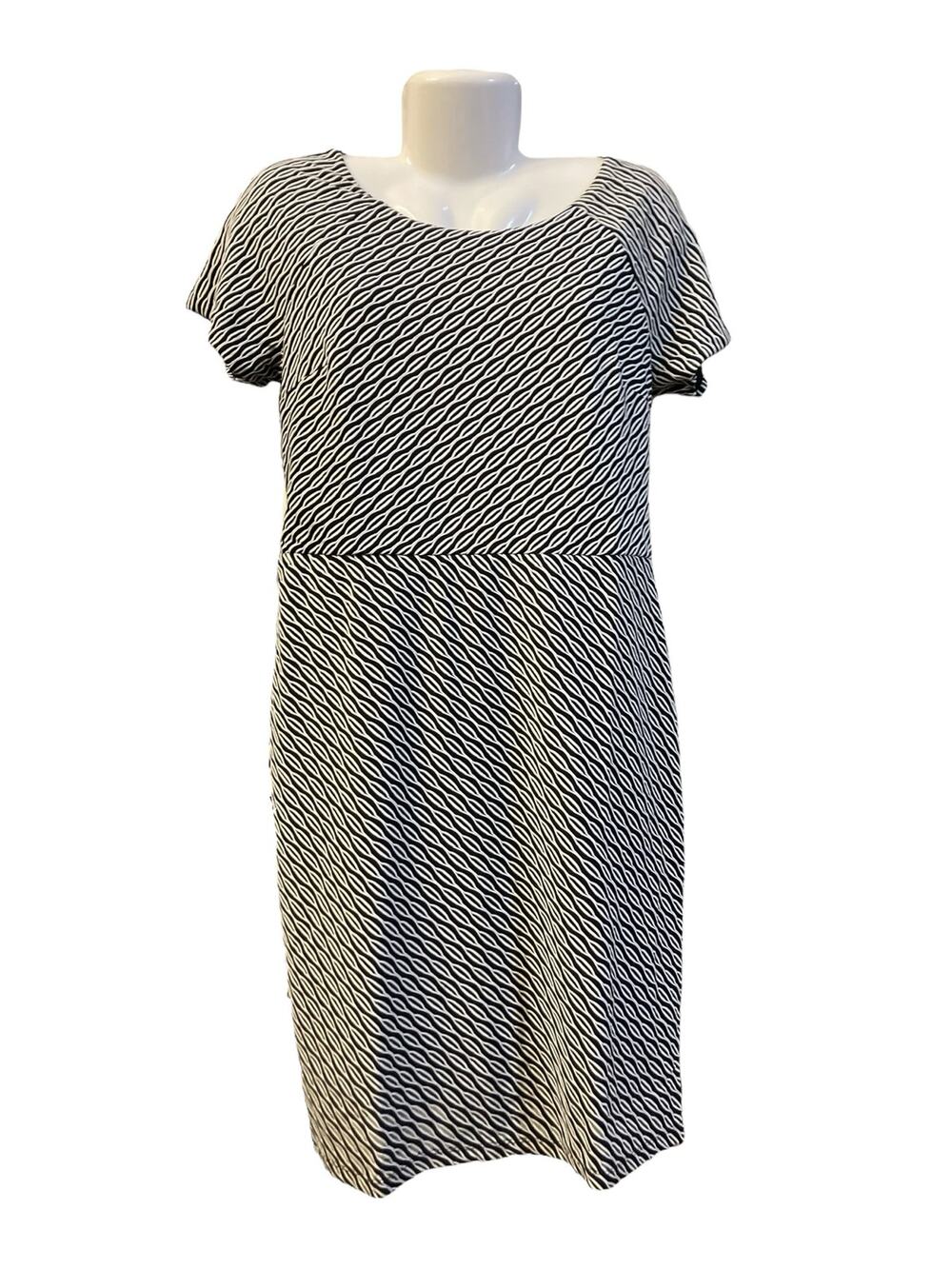 Cato Women's Blk/White Short Sleeve Textured Waves Dress Lined Casual | Size 14